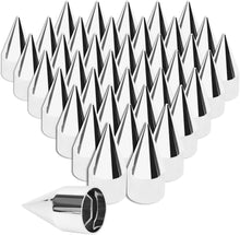 Laden Sie das Bild in den Galerie-Viewer, 33mm x 4 1/4" Chromed Spike Lug Nuts Covers Push on,ABS Chrome Plastic Caps Pointed Push-on Lug Nut Cover for Semi Trucks Trailers, Pack of 20/40/60 PCS