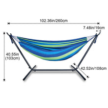 Laden Sie das Bild in den Galerie-Viewer, Double Hammock Comfortable with Stand for Hanging Sturdy 440lbs Capacity Hammock for Camping Outside Garden Outdoor Indoor Patio Backyard, Blue and Green