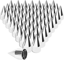 Laden Sie das Bild in den Galerie-Viewer, 33mm x 4 1/4" Chromed Spike Lug Nuts Covers Push on,ABS Chrome Plastic Caps Pointed Push-on Lug Nut Cover for Semi Trucks Trailers, Pack of 20/40/60 PCS