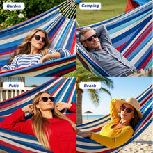 Laden Sie das Bild in den Galerie-Viewer, Double Hammock Comfortable with Stand for Hanging Sturdy 440lbs Capacity Hammock for Camping Outside Garden Outdoor Indoor Patio Backyard, Blue