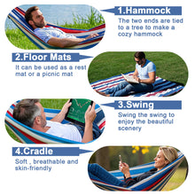 Laden Sie das Bild in den Galerie-Viewer, Double Hammock Comfortable for Hanging Sturdy 440lbs Capacity Hammock for Camping Outside Garden Outdoor Indoor Patio Backyard, Blue