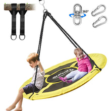 Laden Sie das Bild in den Galerie-Viewer, Hishine 43" Saucer Tree Swing for Kids, 360° Rotate Waterproof Flying Saucer Swing with Swivel, Hanging Straps, Adjustable Ropes, Round Mat Spinner Swing for Tree/Swing Set