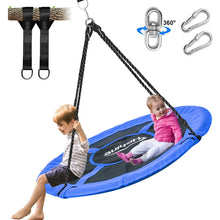 Laden Sie das Bild in den Galerie-Viewer, Hishine 43" Saucer Tree Swing for Kids, 360° Rotate Waterproof Flying Saucer Swing with Swivel, Hanging Straps, Adjustable Ropes, Round Mat Spinner Swing for Tree/Swing Set