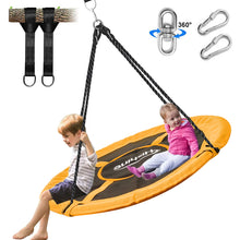 Laden Sie das Bild in den Galerie-Viewer, Hishine 43" Saucer Tree Swing for Kids, 360° Rotate Waterproof Flying Saucer Swing with Swivel, Hanging Straps, Adjustable Ropes, Round Mat Spinner Swing for Tree/Swing Set