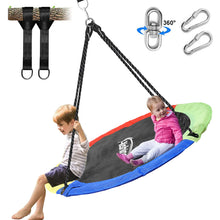 Laden Sie das Bild in den Galerie-Viewer, Hishine 43" Saucer Tree Swing for Kids, 360° Rotate Waterproof Flying Saucer Swing with Swivel, Hanging Straps, Adjustable Ropes, Round Mat Spinner Swing for Tree/Swing Set