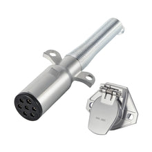 Laden Sie das Bild in den Galerie-Viewer, 7 Way Trailer Plug and 7 Pin Trailer Connector Socket Set, Heavy Duty 7 Pin Plug Round Trailer Connector with Cable Guard Zinc Die-Cast for Semi Truck Tractor Trailer