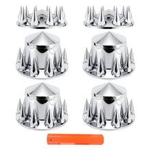 Load image into Gallery viewer, ABS Chrome Plastic Front Axle and Rear Cover Kits with 33mm Push-on Flange Nut Covers for Semi Trucks in Pairs, Spiked, 2+4 Set