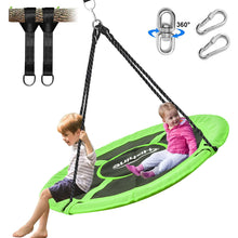Laden Sie das Bild in den Galerie-Viewer, Hishine 43" Saucer Tree Swing for Kids, 360° Rotate Waterproof Flying Saucer Swing with Swivel, Hanging Straps, Adjustable Ropes, Round Mat Spinner Swing for Tree/Swing Set