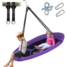 Laden Sie das Bild in den Galerie-Viewer, Hishine 43" Saucer Tree Swing for Kids, 360° Rotate Waterproof Flying Saucer Swing with Swivel, Hanging Straps, Adjustable Ropes, Round Mat Spinner Swing for Tree/Swing Set