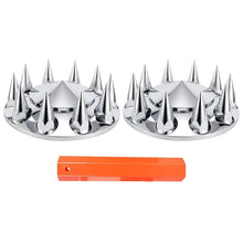 Laden Sie das Bild in den Galerie-Viewer, ABS Chrome Plastic Front Axle Cover Kits with 33mm Push-on Flange Nut Covers for Semi Trucks in Pairs, Spiked, 2 Set