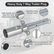Laden Sie das Bild in den Galerie-Viewer, 7 Way Trailer Plug and 7 Pin Trailer Connector Socket Set, Heavy Duty 7 Pin Plug Round Trailer Connector with Cable Guard Zinc Die-Cast for Semi Truck Tractor Trailer