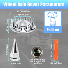 Laden Sie das Bild in den Galerie-Viewer, ABS Chrome Plastic Front Axle Cover Kits with 33mm Push-on Flange Nut Covers for Semi Trucks in Pairs, Spiked, 2 Set