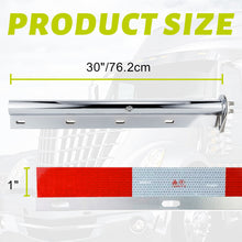 Laden Sie das Bild in den Galerie-Viewer, Mud Flap Hanger Set Stainless Steel Chromed Finish, 30" Length Rear Bar for Semi Trucks, 1-1/8" Bolt Spacing Spring Loaded Straight Mud with Reflective Tapes, 1-1/8" Bolt