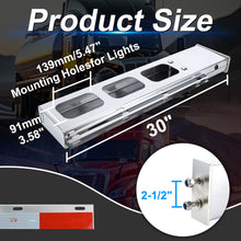 Laden Sie das Bild in den Galerie-Viewer, Stainless Steel Mud Flap Hanger Set with Rectangle Light Cutouts 2-1/2" Bolt Spacing 30" Length Rear Bar for Semi Trucks, 2.5" Bolt Spring Loaded with Aluminum Reflective Tapes