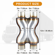 Laden Sie das Bild in den Galerie-Viewer, Exhaust X Pipe, Universal 2.25”/2.5“/3" Dual Inlet/Outlet Stainless Steel Crossover X Pipe 12" Long