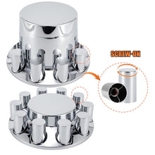 Laden Sie das Bild in den Galerie-Viewer, ABS Chrome Plastic Front and Rear Axle Cover Kits with 33mm Thread-on Flange Nut Covers for Semi Trucks in Pairs (Flat Top, 2+4 Set)