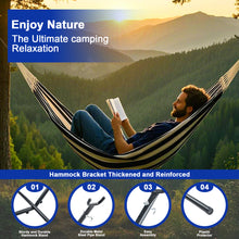 Laden Sie das Bild in den Galerie-Viewer, Double Hammock Comfortable with Stand for Hanging Sturdy 440lbs Capacity Hammock for Camping Outside Garden Outdoor Indoor Patio Backyard, Black and White