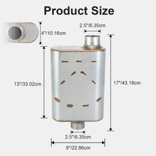 Laden Sie das Bild in den Galerie-Viewer, Universal Muffler 2.5" Inlet/Outlet 409 Stainless Steel Performance Muffler for Cars Trucks, Overall Length 17", Offset In | Center Out, Silver