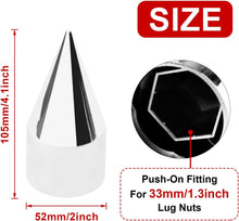 Laden Sie das Bild in den Galerie-Viewer, 33mm x 4 1/4" Chromed Spike Lug Nuts Covers Push on,ABS Chrome Plastic Caps Pointed Push-on Lug Nut Cover for Semi Trucks Trailers, Pack of 20/40/60 PCS