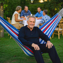 Laden Sie das Bild in den Galerie-Viewer, Double Hammock Comfortable with Stand for Hanging Sturdy 440lbs Capacity Hammock for Camping Outside Garden Outdoor Indoor Patio Backyard, Blue