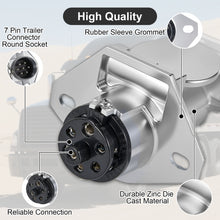 Laden Sie das Bild in den Galerie-Viewer, 7 Way Trailer Plug and 7 Pin Trailer Connector Socket Set, Heavy Duty 7 Pin Plug Round Trailer Connector with Cable Guard Zinc Die-Cast for Semi Truck Tractor Trailer