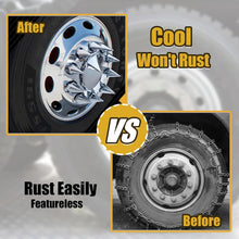 Laden Sie das Bild in den Galerie-Viewer, ABS Chrome Plastic Front Axle Cover Kits with 33mm Thread-on Flange Nut Covers for Semi Trucks in Pairs (Spiked, 2 Set)