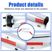 Laden Sie das Bild in den Galerie-Viewer, Chrome Angled Spring Loaded Mud Flap Hanger Bracket Mudflap Holder Set with Conspicuity Tape, 30" Length Rear Bar for Semi Trucks, 1-1/8" - 2.5" Bolt Spacing Mud with Reflective Tapes, Silver