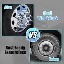 Laden Sie das Bild in den Galerie-Viewer, ABS Chrome Plastic Front Axle Cover Kits with 33mm Push-on Flange Nut Covers for Semi Trucks in Pairs, Spiked, 2 Set