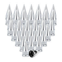 Load image into Gallery viewer, 33mm x 4 3/4" Chromed Spike Lug Nuts Covers Thread-On,ABS Chrome Plastic Caps Pointed Screw On Lug Nut Cover for Semi Trucks, Pack of 20/40/60 PCS