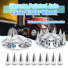 Laden Sie das Bild in den Galerie-Viewer, ABS Chrome Plastic Front Axle Cover Kits with 33mm Push-on Flange Nut Covers for Semi Trucks in Pairs, Spiked, 2 Set