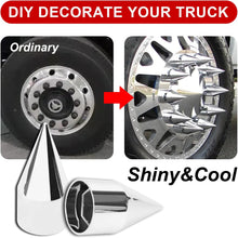 Laden Sie das Bild in den Galerie-Viewer, 33mm x 4 1/4" Chromed Spike Lug Nuts Covers Push on,ABS Chrome Plastic Caps Pointed Push-on Lug Nut Cover for Semi Trucks Trailers, Pack of 20/40/60 PCS