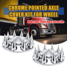 Laden Sie das Bild in den Galerie-Viewer, ABS Chrome Plastic Front Axle Cover Kits with 33mm Thread-on Flange Nut Covers for Semi Trucks in Pairs (Spiked, 2 Set)