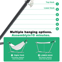 Laden Sie das Bild in den Galerie-Viewer, Double Hammock Comfortable with Stand for Hanging Sturdy 440lbs Capacity Hammock for Camping Outside Garden Outdoor Indoor Patio Backyard, Blue and Green