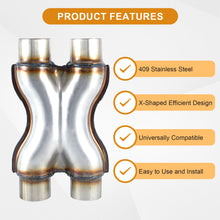 Laden Sie das Bild in den Galerie-Viewer, Exhaust X Pipe, Universal 2.25”/2.5“/3" Dual Inlet/Outlet Stainless Steel Crossover X Pipe 12" Long
