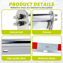 Laden Sie das Bild in den Galerie-Viewer, Mud Flap Hanger Set Stainless Steel Chromed Finish, 30" Length Rear Bar for Semi Trucks, 1-1/8" Bolt Spacing Spring Loaded Straight Mud with Reflective Tapes, 1-1/8" Bolt