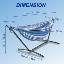 Laden Sie das Bild in den Galerie-Viewer, Double Hammock Comfortable with Stand for Hanging Sturdy 440lbs Capacity Hammock for Camping Outside Garden Outdoor Indoor Patio Backyard, Blue