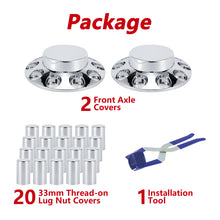 Laden Sie das Bild in den Galerie-Viewer, Front Axle Cover Kits Chrome ABS Plastic with 33mm Thread-on Flange Nut Covers for Semi Trucks in Pairs, 2 Set