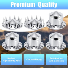 Load image into Gallery viewer, ABS Chrome Plastic Front Axle and Rear Cover Kits with 33mm Push-on Flange Nut Covers for Semi Trucks in Pairs, Spiked, 2+4 Set