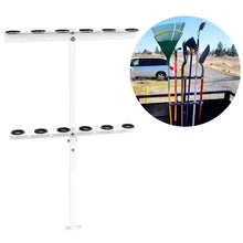 Laden Sie das Bild in den Galerie-Viewer, Vertical Hand Rack for Enclosed Landscaping Truck Trailer Garage or Shed Walls Holds 6 Tools for Shovels, Rakes, Hoes, Open Trailer Storage