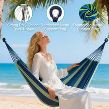 Laden Sie das Bild in den Galerie-Viewer, Double Hammock Comfortable for Hanging Sturdy 440lbs Capacity Hammock for Camping Outside Garden Outdoor Indoor Patio Backyard, Blue and Green