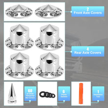 Load image into Gallery viewer, ABS Chrome Plastic Front Axle and Rear Cover Kits with 33mm Push-on Flange Nut Covers for Semi Trucks in Pairs, Spiked, 2+4 Set