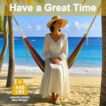 Laden Sie das Bild in den Galerie-Viewer, Double Hammock Comfortable with Stand for Hanging Sturdy 440lbs Capacity Hammock for Camping Outside Garden Outdoor Indoor Patio Backyard, Rainbow