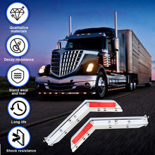 Laden Sie das Bild in den Galerie-Viewer, Chrome Angled Spring Loaded Mud Flap Hanger Bracket Mudflap Holder Set with Conspicuity Tape, 30" Length Rear Bar for Semi Trucks, 1-1/8" - 2.5" Bolt Spacing Mud with Reflective Tapes, Silver