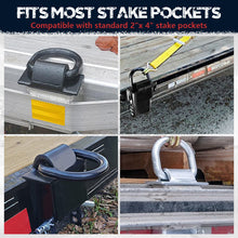 Load image into Gallery viewer, Heavy-Duty Trailer Stake Pocket D Rings with Anti-Loss Cord, Adjustable Stake Pocket Tie-Down Utility for Flatbed Trucks and Trailers, 4 Adjustable Holes, 4/8 Pack, Black/Silver