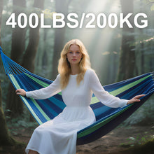 Laden Sie das Bild in den Galerie-Viewer, Double Hammock Comfortable with Stand for Hanging Sturdy 440lbs Capacity Hammock for Camping Outside Garden Outdoor Indoor Patio Backyard, Blue and Green