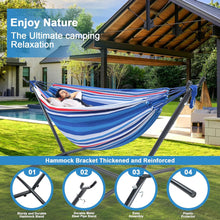 Laden Sie das Bild in den Galerie-Viewer, Double Hammock Comfortable with Stand for Hanging Sturdy 440lbs Capacity Hammock for Camping Outside Garden Outdoor Indoor Patio Backyard, Blue