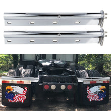 Laden Sie das Bild in den Galerie-Viewer, Mud Flap Hanger Set Stainless Steel Chromed Finish, 30" Length Rear Bar for Semi Trucks, 1-1/8" Bolt Spacing Spring Loaded Straight Mud with Reflective Tapes, 1-1/8" Bolt