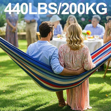 Laden Sie das Bild in den Galerie-Viewer, Double Hammock Comfortable for Hanging Sturdy 440lbs Capacity Hammock for Camping Outside Garden Outdoor Indoor Patio Backyard, Blue