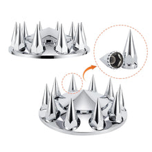 Laden Sie das Bild in den Galerie-Viewer, ABS Chrome Plastic Front Axle Cover Kits with 33mm Thread-on Flange Nut Covers for Semi Trucks in Pairs (Spiked, 2 Set)