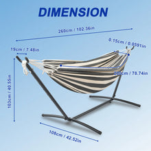 Laden Sie das Bild in den Galerie-Viewer, Double Hammock Comfortable with Stand for Hanging Sturdy 440lbs Capacity Hammock for Camping Outside Garden Outdoor Indoor Patio Backyard, Black and White